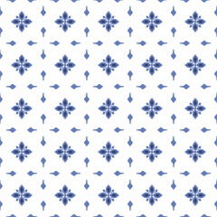 Vector. Seamless mediterranean geometric pattern in patchwork style. Talavera template. Portuguese Azulejo. Turkish decoration. Moroccan mosaic. Spanish porcelain. Ceramic dishes, folk ornament.