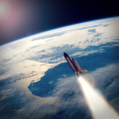Rocket above the earth. The elements of this image furnished by NASA.