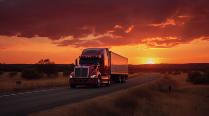 Lorry on road. Cargo transportation concept. Generative AI