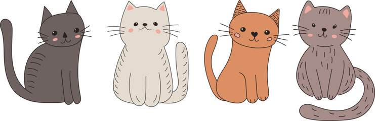 cute cats in doodle style isolated vector
