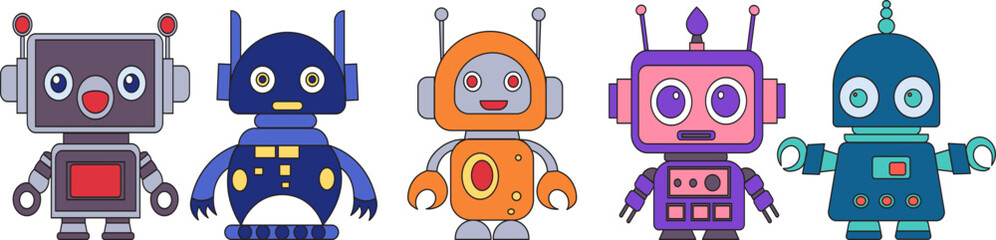 robots, android in doodle style isolated vector