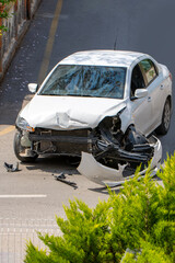 Front side of crashed car from accident