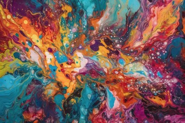 Obraz na płótnie Canvas explosion fluid art that breaks down an abstract photograph composition, with vibrant colors, shades of pink, blue, purple, and yellow