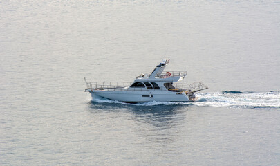 Naklejka premium Yacht Sailing On Sea Aerial View