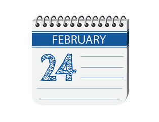 24 february one day notebook appointment calendar vector, place for text. Blue 3d one day appointment calendar illustration. Abstract three dimensional daily date appointment, agenda, event calendar. 