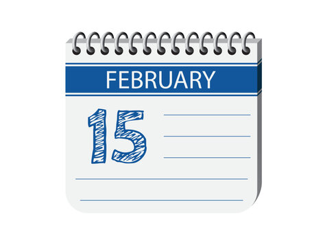 15 february one day notebook appointment calendar vector, place for text. Blue 3d one day appointment calendar illustration. Abstract three dimensional daily date appointment, agenda, event calendar. 