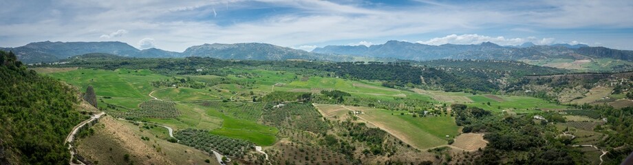 Panoramic view on the pastures and landscape in Ronda, Andalusia surroundings.