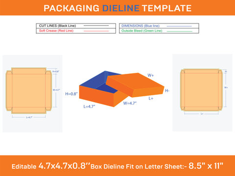Kraft packaging box with lids or gifts box Dieline Template of 4.7x4.7x0.8 Inch