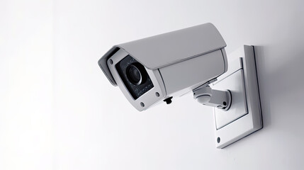 Generative Illustration AI of a surveillance camera on a white wall - obrazy, fototapety, plakaty