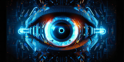 an eye with a digital background