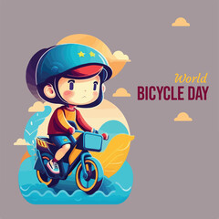 cute kids ridding bike vector world bicycle day