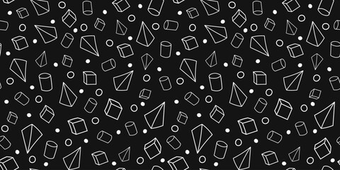 3D geometric shaped hand drawn seamless template. Mathematic geometry endless background. Math illustration.