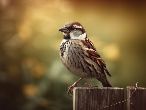 Fence Visitor. House Sparrow perched on a fence. Wildlife and nature concept. AI Generative