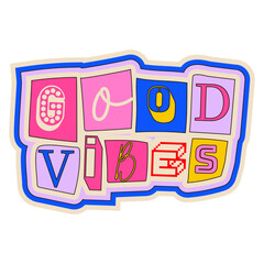 Good vibes from 2000. Vector illustration of y2k, 2000s, 1990s,  graphic design. Comic element for sticker, poster, graphic tee print, bullet journal cover, card. Bright colors	