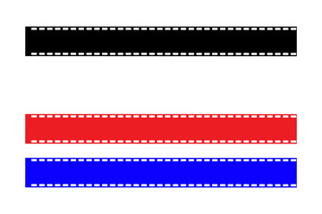 Diffirent colors pictures film strip texture with blank space, Black, white, blue and red color film strip, png isolated background