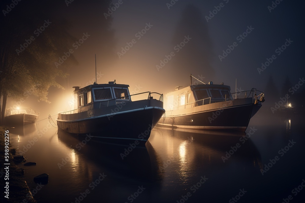 Poster a few boats, some of which are now anchored in the water generative ai generative ai