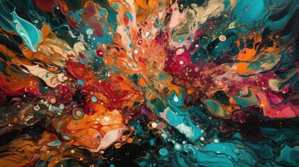 explosion fluid art composition is inspired by an abstract photograph and showcases a rich and bold color palette