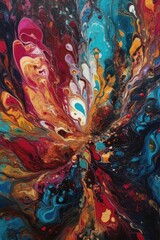 Fototapeta premium explosion fluid art composition is inspired by an abstract photograph and showcases a rich and bold color palette
