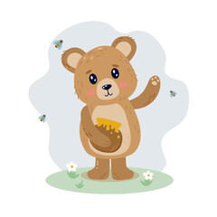 Obraz na płótnie Canvas Cute bear character, vector illustration in flat style