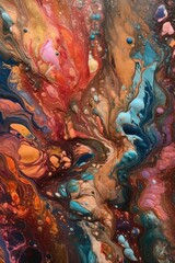explosion fluid art composition is inspired by an abstract photograph and showcases a rich and bold color palette