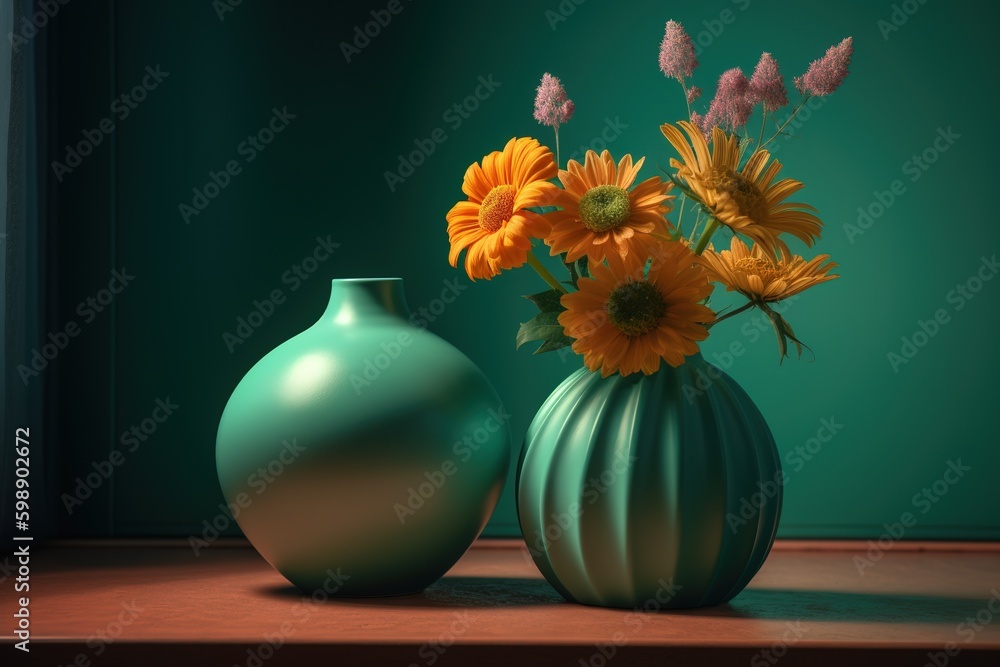 Poster a pair of vases, each of which is now resting on a table generative ai generative ai