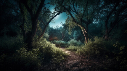 fantasy night with light moon. Generative AI