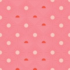 Seamless pattern with abstract shapes in orange, pink and red. Colorful vector illustration.