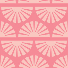 Seamless pattern with abstract shapes in orange, pink and red. Colorful vector illustration.