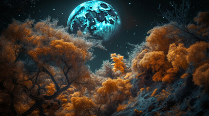 Fototapeta na wymiar fantasy night with light moon. Generative AI