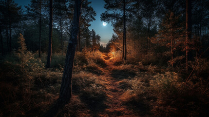 Obraz premium fantasy night with light moon. Generative AI