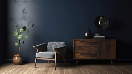 Commode with chair and decor in living room interior. Generative Ai