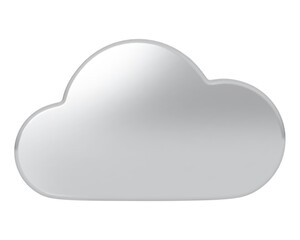 Silver cloud icon or symbol with 3D effect. Png clipart isolated cut out on transparent background