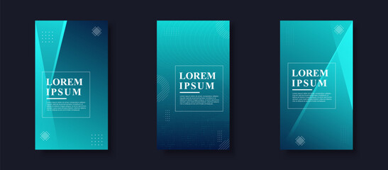 Modern background. story template, abstract frame, light and dark green gradation, memphis