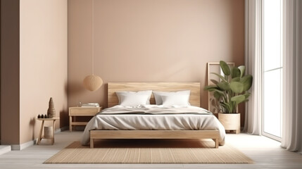 Fototapeta na wymiar Mock up psd leaning in minimal bedroom home decor interior. Generative Ai