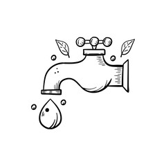 Water drop faucet nature environment doodle icon line hand drawn sketch vector illustration