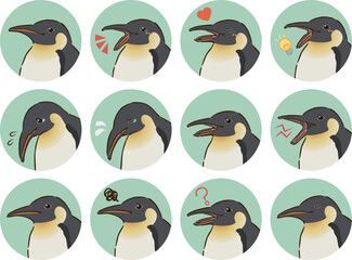 コウテイペンギンの表情アイコンセット
