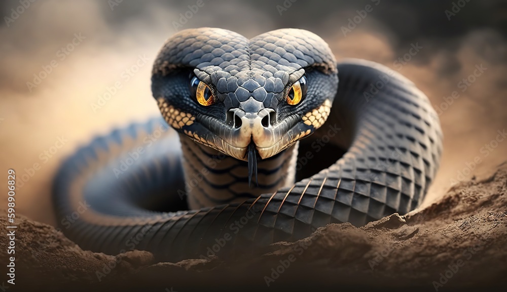 Poster prepare for an attack by a coluber naja, an indian cobra. generative ai generative ai
