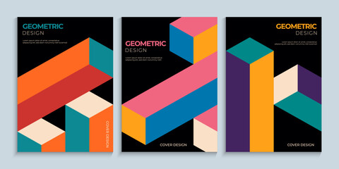 Fototapeta premium Geometric rectangular 3D cubes in swiss design style