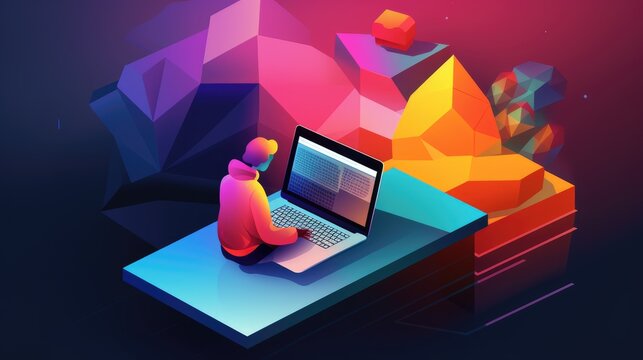 Online Education: Symbolic metaphor blueprint with methodical visual configuration. Generative Ai