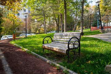 Walkway and empty bench