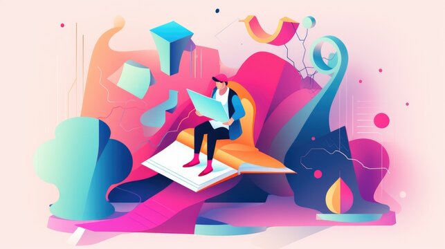 Online Education: Analogous illustration with concise visual stratification. Generative Ai