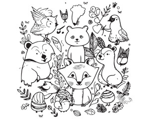 Set of funny silhouette animals' background patterns. 