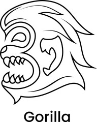 illustration of angry head gorilla. line art style. simple, minimal, creative concept. used for logo, icon, symbol or mascot. suitable for t shirt design