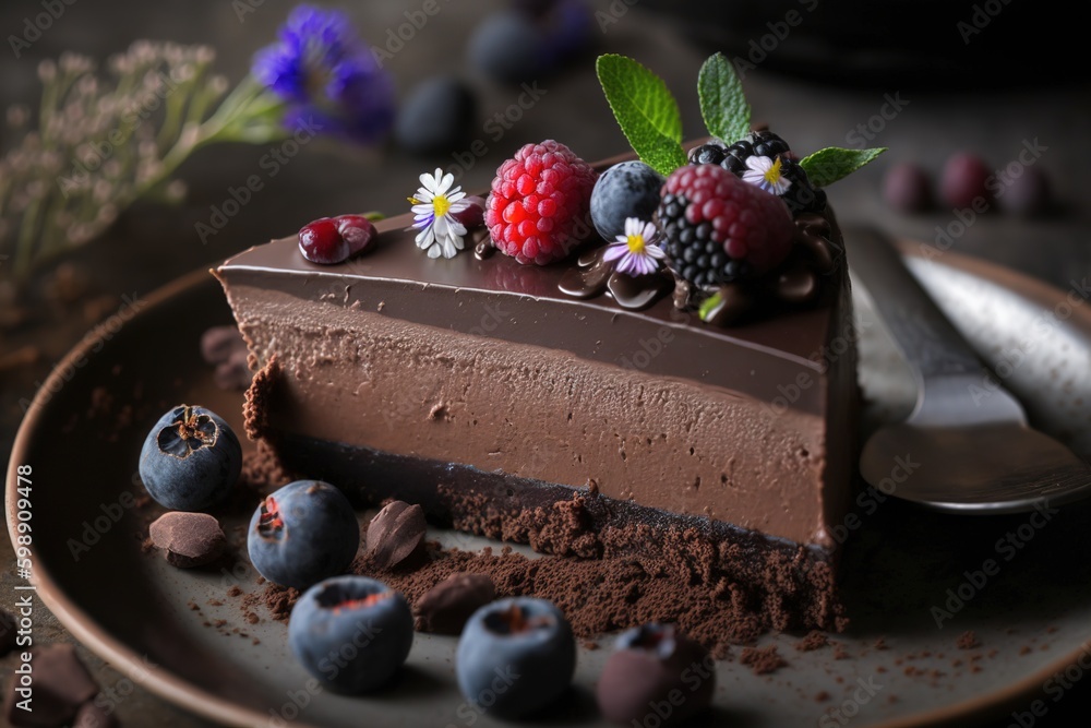 Poster raw vegan chocolate cake prepared from scratch generative ai generative ai