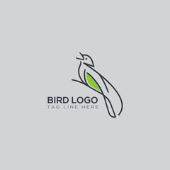 Creative bird logo design with outline shape tree branch.