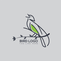 Creative bird logo design with outline shape tree branch.