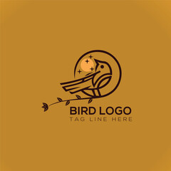 Creative bird logo design with outline shape tree branch.