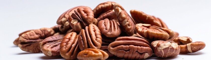 Pile Of Pecans On A White Background. Generative AI