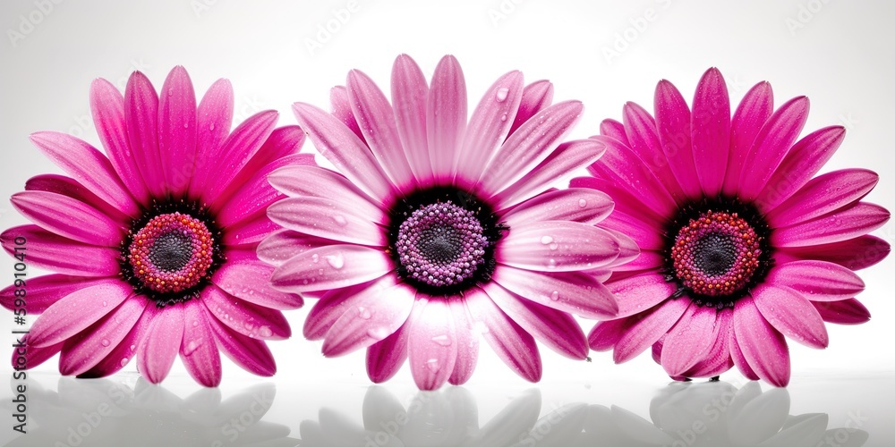Poster a cluster of three pink flowers arranged in close proximity to one another generative ai generative 