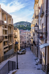 Street in old part of Salemi town located in south-western part of Sicily Island, Italy
